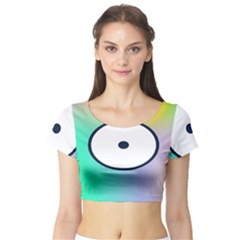 Illustrated Circle Round Polka Rainbow Short Sleeve Crop Top (Tight Fit)