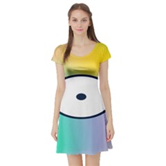 Illustrated Circle Round Polka Rainbow Short Sleeve Skater Dress