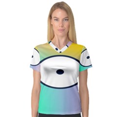 Illustrated Circle Round Polka Rainbow Women s V-Neck Sport Mesh Tee