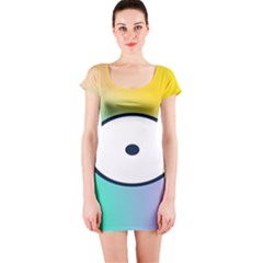 Illustrated Circle Round Polka Rainbow Short Sleeve Bodycon Dress