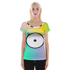 Illustrated Circle Round Polka Rainbow Women s Cap Sleeve Top