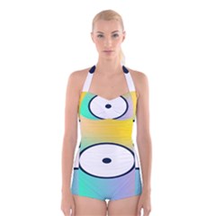Illustrated Circle Round Polka Rainbow Boyleg Halter Swimsuit 