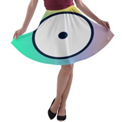 Illustrated Circle Round Polka Rainbow A-line Skater Skirt