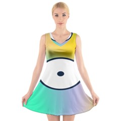 Illustrated Circle Round Polka Rainbow V-neck Sleeveless Skater Dress by Mariart