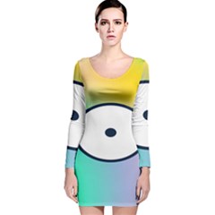 Illustrated Circle Round Polka Rainbow Long Sleeve Velvet Bodycon Dress