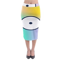 Illustrated Circle Round Polka Rainbow Midi Pencil Skirt