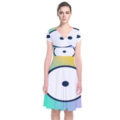 Illustrated Circle Round Polka Rainbow Short Sleeve Front Wrap Dress