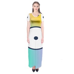 Illustrated Circle Round Polka Rainbow Short Sleeve Maxi Dress