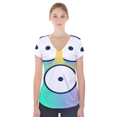 Illustrated Circle Round Polka Rainbow Short Sleeve Front Detail Top