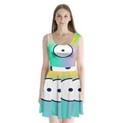 Illustrated Circle Round Polka Rainbow Split Back Mini Dress 