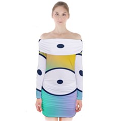 Illustrated Circle Round Polka Rainbow Long Sleeve Off Shoulder Dress