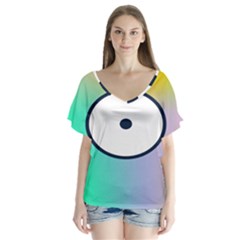 Illustrated Circle Round Polka Rainbow Flutter Sleeve Top