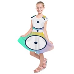 Illustrated Circle Round Polka Rainbow Kids  Short Sleeve Dress