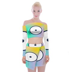Illustrated Circle Round Polka Rainbow Off Shoulder Top With Skirt Set by Mariart