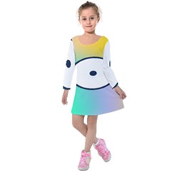 Illustrated Circle Round Polka Rainbow Kids  Long Sleeve Velvet Dress