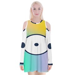 Illustrated Circle Round Polka Rainbow Velvet Long Sleeve Shoulder Cutout Dress by Mariart