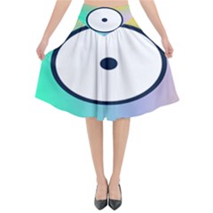 Illustrated Circle Round Polka Rainbow Flared Midi Skirt