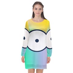 Illustrated Circle Round Polka Rainbow Long Sleeve Chiffon Shift Dress 
