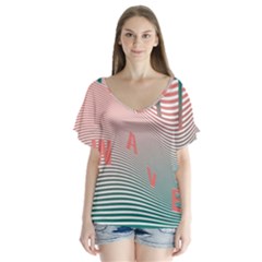 Heat Wave Chevron Waves Red Green Flutter Sleeve Top by Mariart