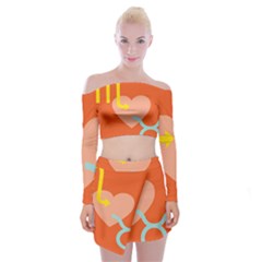 Illustrated Zodiac Love Heart Orange Yellow Blue Off Shoulder Top With Skirt Set