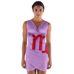 Illustrated Zodiac Purple Red Star Polka Wrap Front Bodycon Dress by Mariart