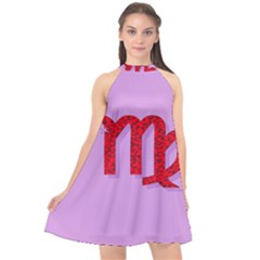 Illustrated Zodiac Purple Red Star Polka Halter Neckline Chiffon Dress  by Mariart