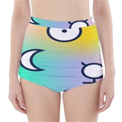 Illustrated Moon Circle Polka Dot Rainbow High-waisted Bikini Bottoms by Mariart