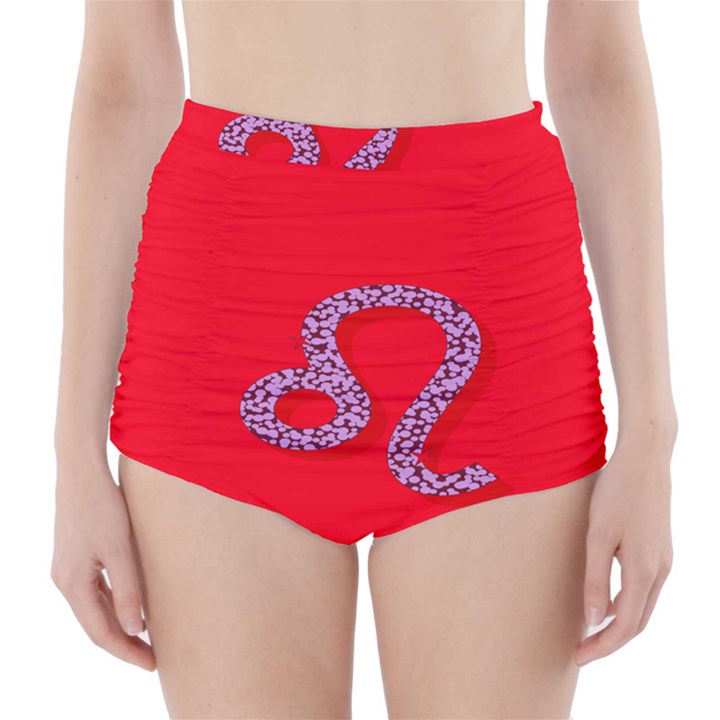 Illustrated Zodiac Red Purple Star Polka Dot High-Waisted Bikini Bottoms