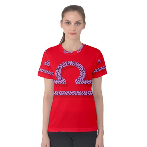 Illustrated Zodiac Red Purple Star Polka Women s Cotton Tee by Mariart