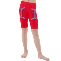 Illustrated Zodiac Red Purple Star Polka Dot Grey Kids  Mid Length Swim Shorts