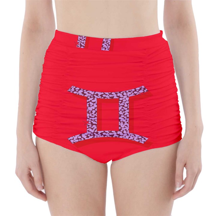 Illustrated Zodiac Red Purple Star Polka Dot Grey High-Waisted Bikini Bottoms