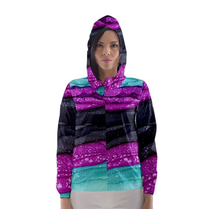 Green Pink Purple Black Stone Hooded Wind Breaker (Women)