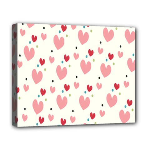 Love Heart Pink Polka Valentine Red Black Green White Deluxe Canvas 20  X 16   by Mariart