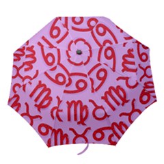 Illustrated Zodiac Red Purple Star Folding Umbrellas
