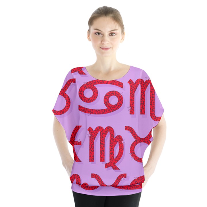 Illustrated Zodiac Red Purple Star Blouse