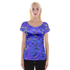 Paint Strokes On A Blue Background              Women s Cap Sleeve Top