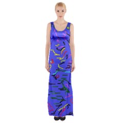 Paint Strokes On A Blue Background              Maxi Thigh Split Dress by LalyLauraFLM