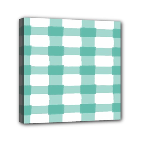 Plaid Blue Green White Line Mini Canvas 6  X 6  by Mariart