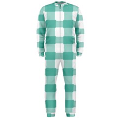 Plaid Blue Green White Line Onepiece Jumpsuit (men)  by Mariart