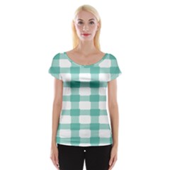 Plaid Blue Green White Line Women s Cap Sleeve Top by Mariart