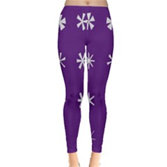 Purple Flower Floral Star White Leggings  by Mariart