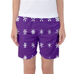 Purple Flower Floral Star White Women s Basketball Shorts by Mariart