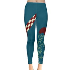 Rocket Ship Space Blue Sky Red White Fly Leggings  by Mariart