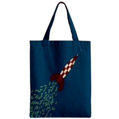 Rocket Ship Space Blue Sky Red White Fly Zipper Classic Tote Bag