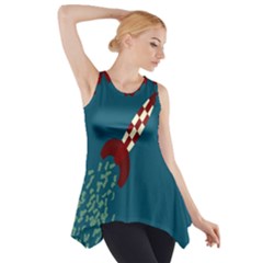 Rocket Ship Space Blue Sky Red White Fly Side Drop Tank Tunic