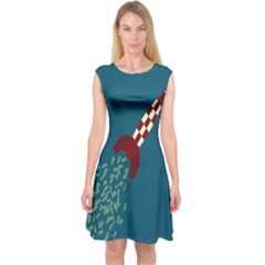 Rocket Ship Space Blue Sky Red White Fly Capsleeve Midi Dress