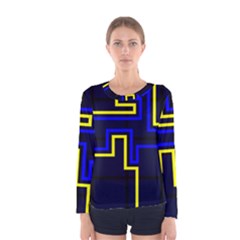 Tron Light Walls Arcade Style Line Yellow Blue Women s Long Sleeve Tee