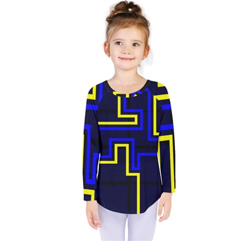 Tron Light Walls Arcade Style Line Yellow Blue Kids  Long Sleeve Tee by Mariart