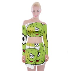 Thorn Face Mask Animals Monster Green Polka Off Shoulder Top With Skirt Set by Mariart