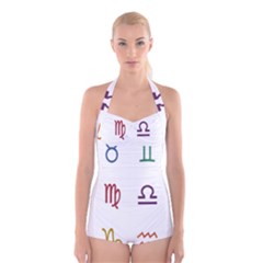 Twelve Signs Zodiac Color Star Boyleg Halter Swimsuit  by Mariart